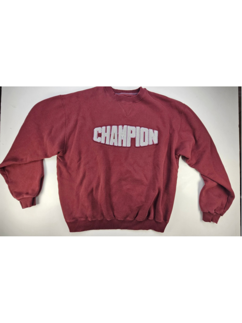 Champion Spellout Crewneck Sweatshirt Mens XL Burgundy Applique Logo FleeceI
